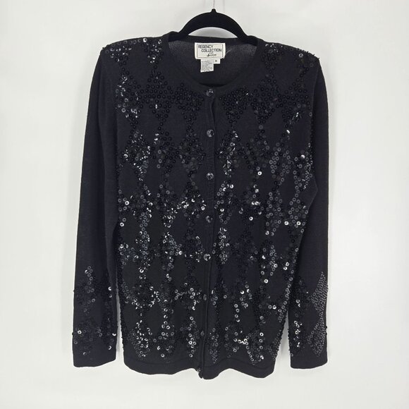 Regency collection for Joyce VTG Medium black sequin button up cardigan sweater - Picture 8 of 8